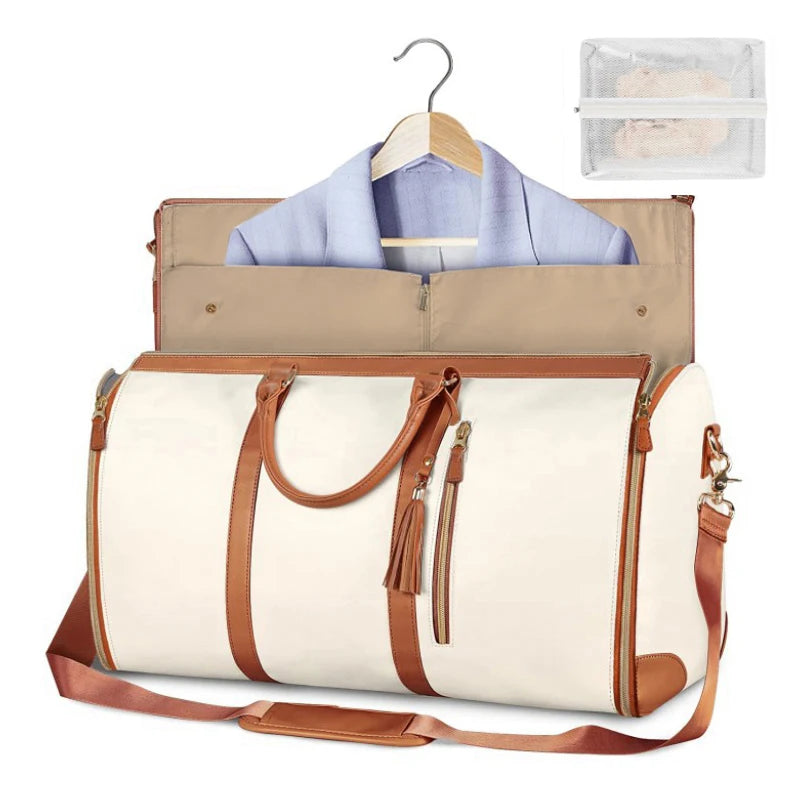 Chic Leather Compact Duffle Bag Beige