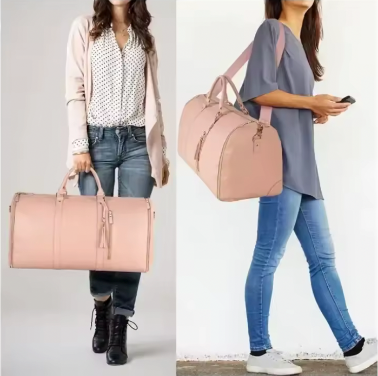 Chic Leather Compact Duffle Bag Pink