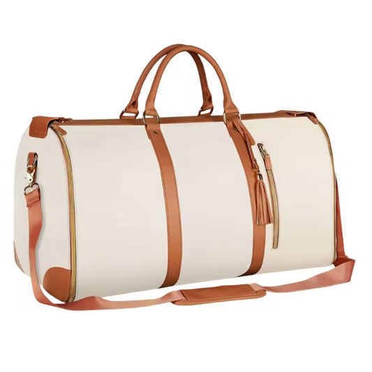 Chic Leather Compact Duffle Bag Beige